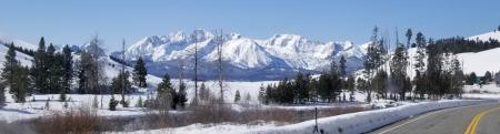 Snowy mountains outside of Stanley Idaho