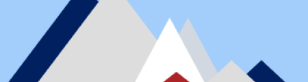 An abstracted representation of a mountain range in blue and red
