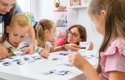 Children participating in an art project in a group childcare setting