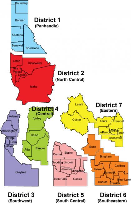 Map of Idaho Public Health Districts