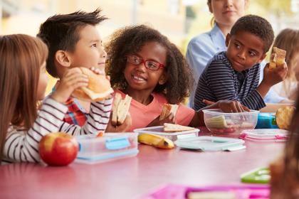 Children eating lunch at school
