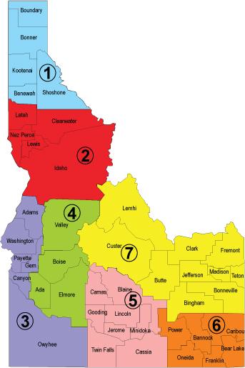 Behavioral health regional map of Idaho