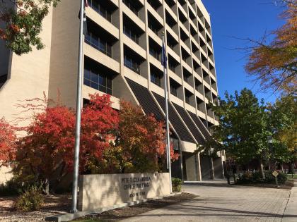 Exterior of the Pete T Cenarrusa building in downtown Boise on a Sunny day