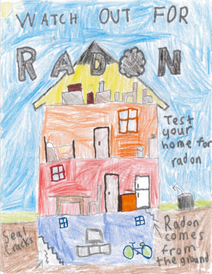 Drawing of a house with Radon problems