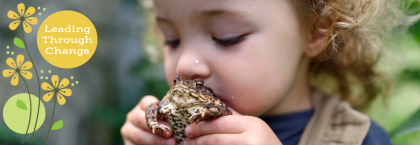 Early Years Conference banner is an image of a little girl kissing a frog.