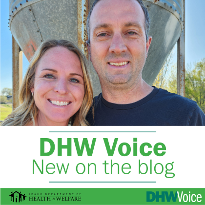 Photo of Foster Parents Jamie and Tyler smiling 