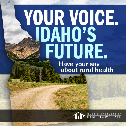 Colorful picture of the state. Your Voice. Idaho's Future. Have your say about rural health.