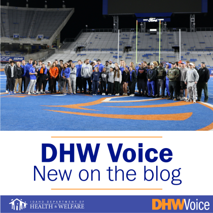 Student athletes atop the iconic BSU blue turf